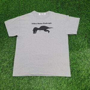 Vintage 90s Funny Dinosaur Humor Shirt M/L 21x26 Gray USA Workout